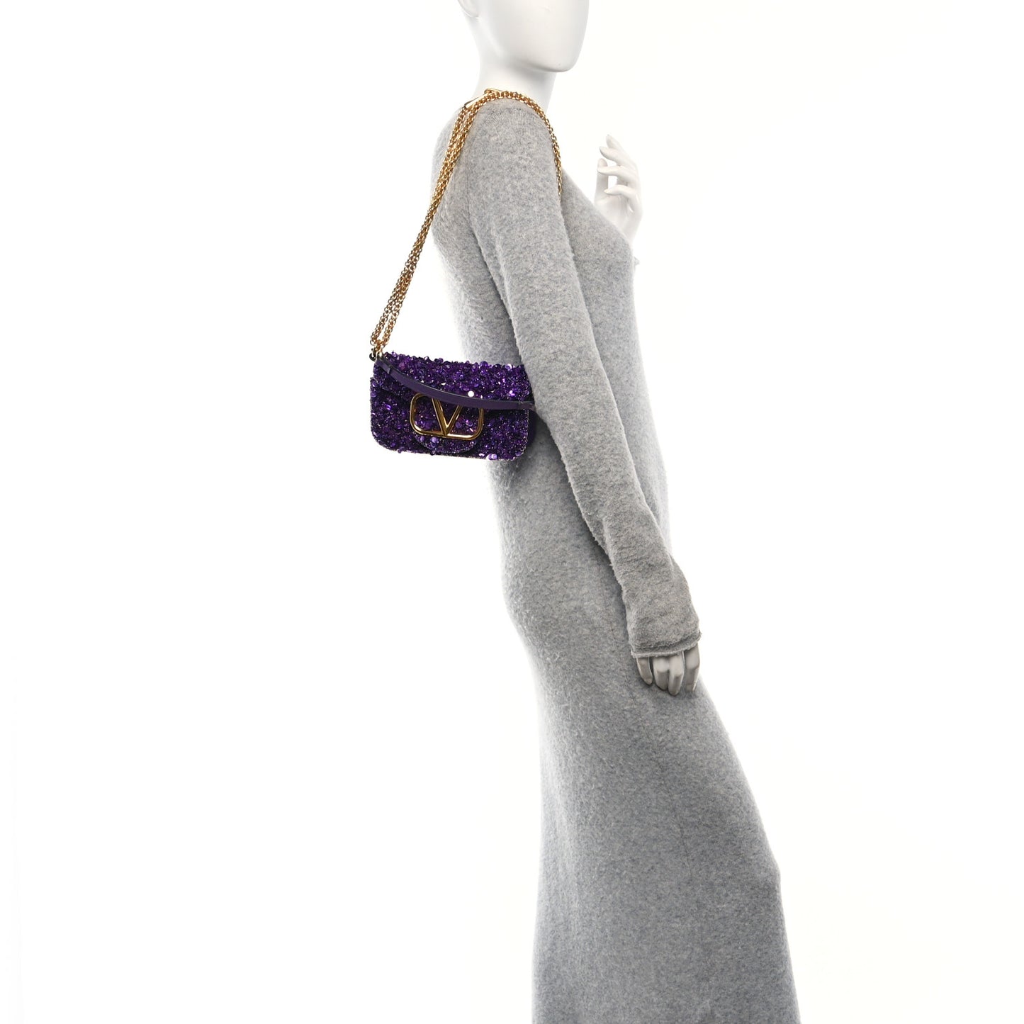 Sequin Crystal Vlogo Embroidered Small Loco Shoulder Bag Astral Purple