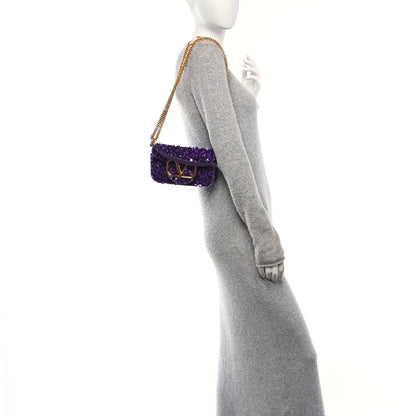 Valentino Garavani Sequin Crystal Vlogo Embroidered Small Loco Shoulder Bag Astral Purple 2 of 9