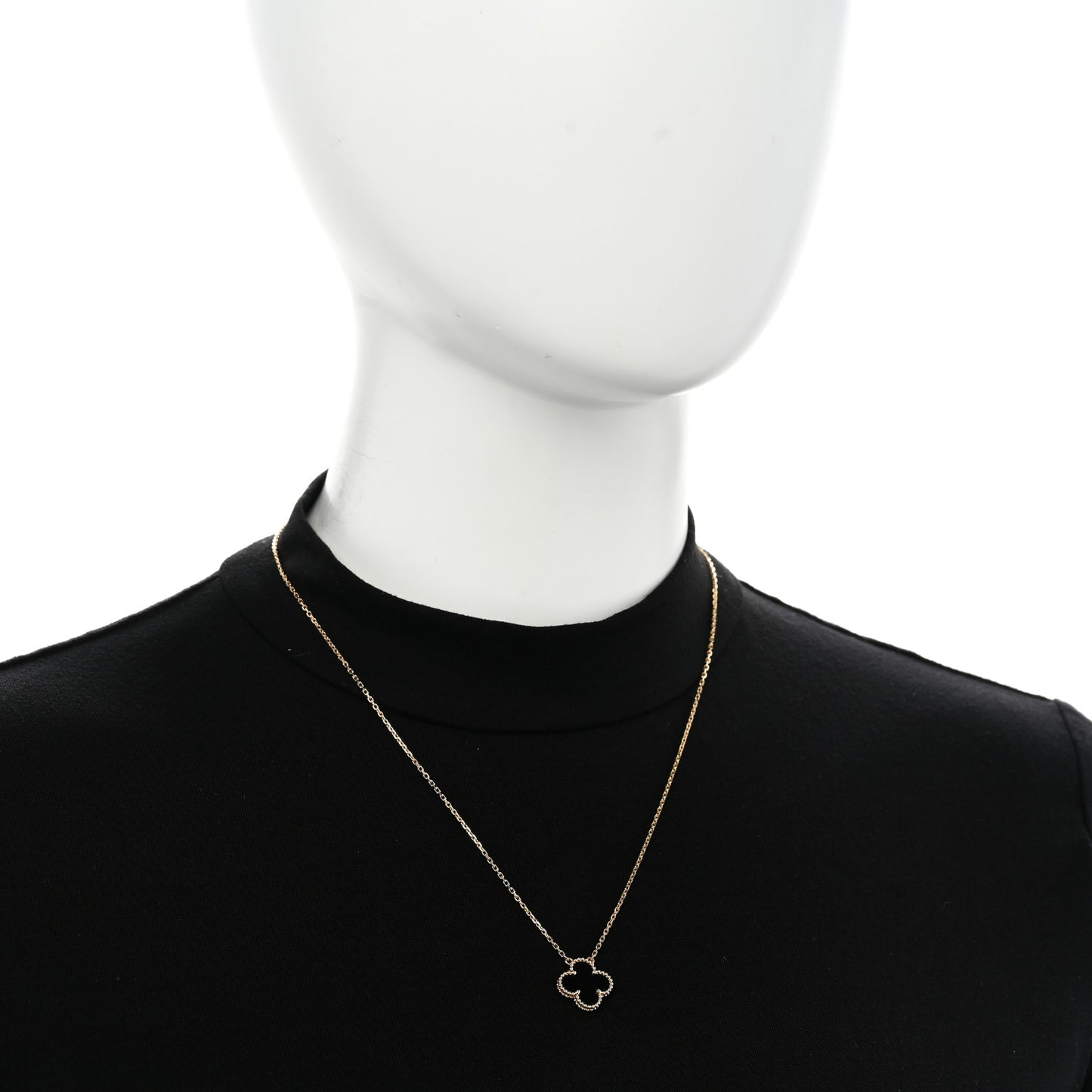 18K Yellow Gold Black Onyx Vintage Alhambra Pendant Necklace