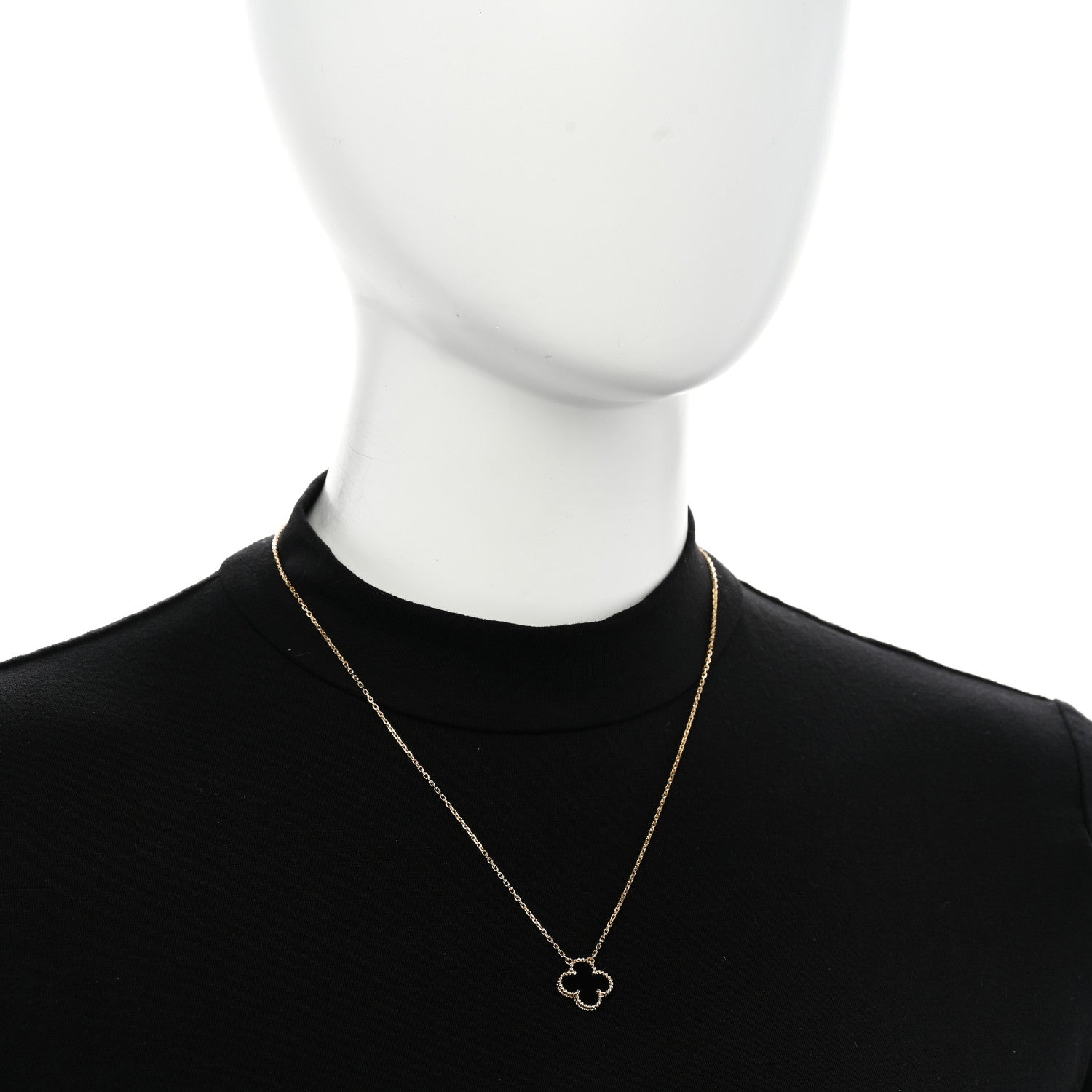 Van Cleef & Arpels 18K Yellow Gold Black Onyx Vintage Alhambra Pendant Necklace 2 of 5