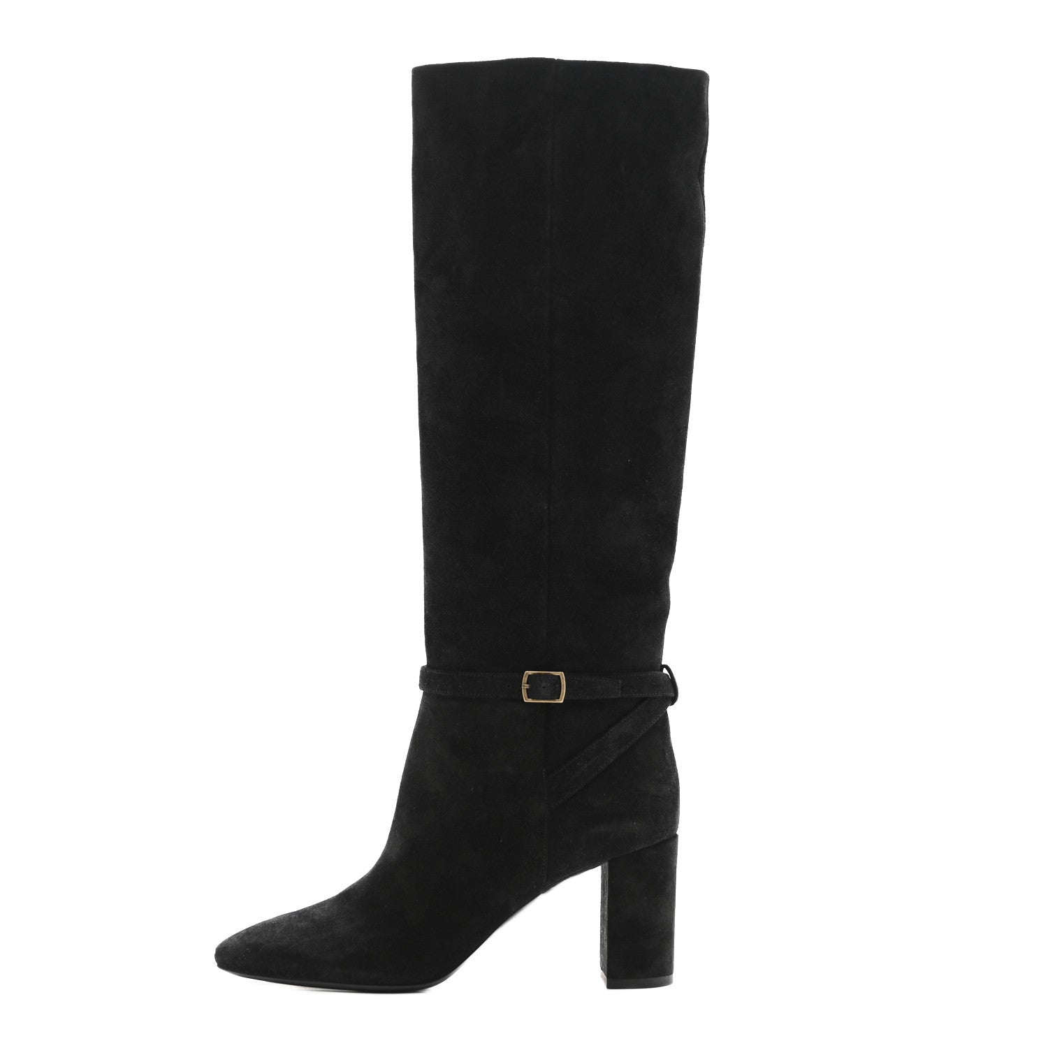 Saint Laurent Suede Lou 75 Harness Knee High Boots 39.5 Black 1 of 10