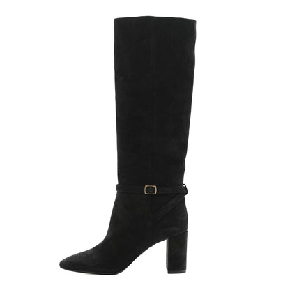 Saint Laurent Suede Lou 75 Harness Knee High Boots 39.5 Black 1 of 10