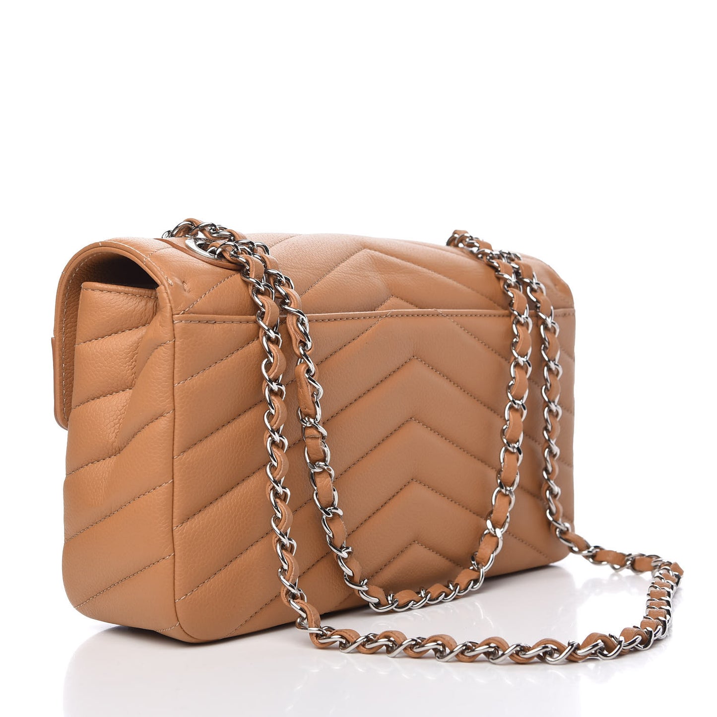 Caviar Chevron Quilted Single Flap Beige