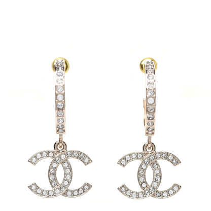 Chanel Crystal Lock Symbols CC Hoop Drop Earrings Gold 1 of 8