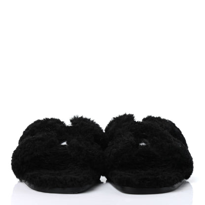 Hermes Woolskin Oran Sandals 38.5 Black 2 of 7