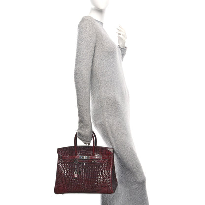 Hermes Shiny Porosus Crocodile Birkin 35 Bourgogne 2 of 10