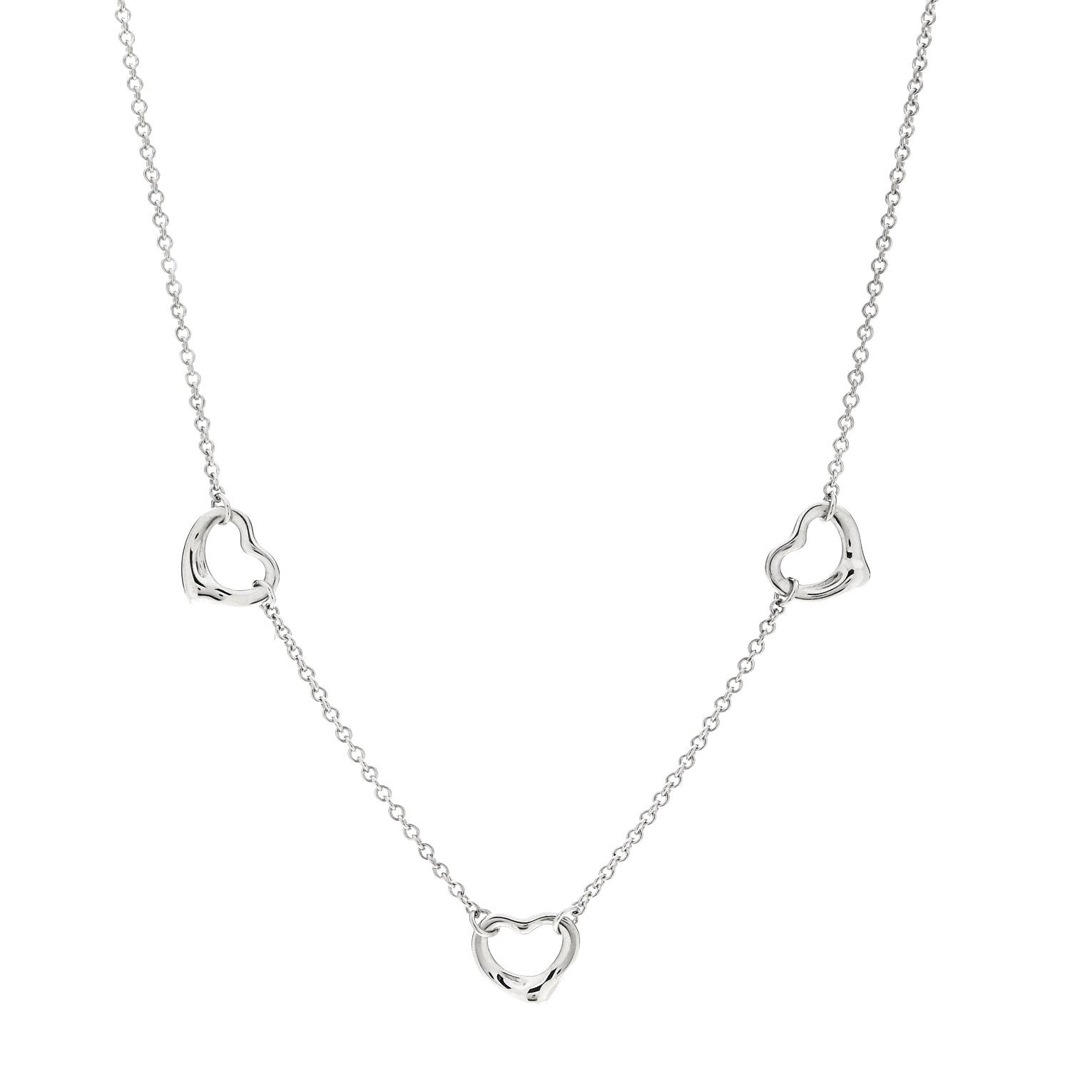 Tiffany Sterling Silver Elsa Peretti 3 Open Hearts Necklace 1 of 5