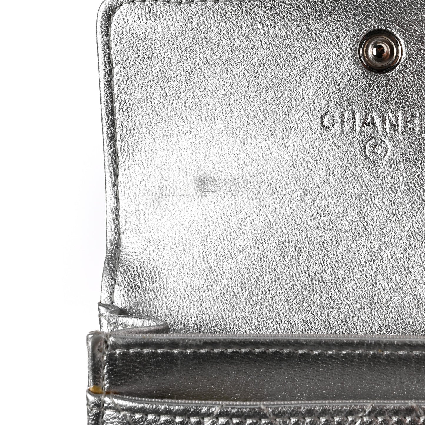 Metallic Lambskin Quilted Flap Card Holder Gold