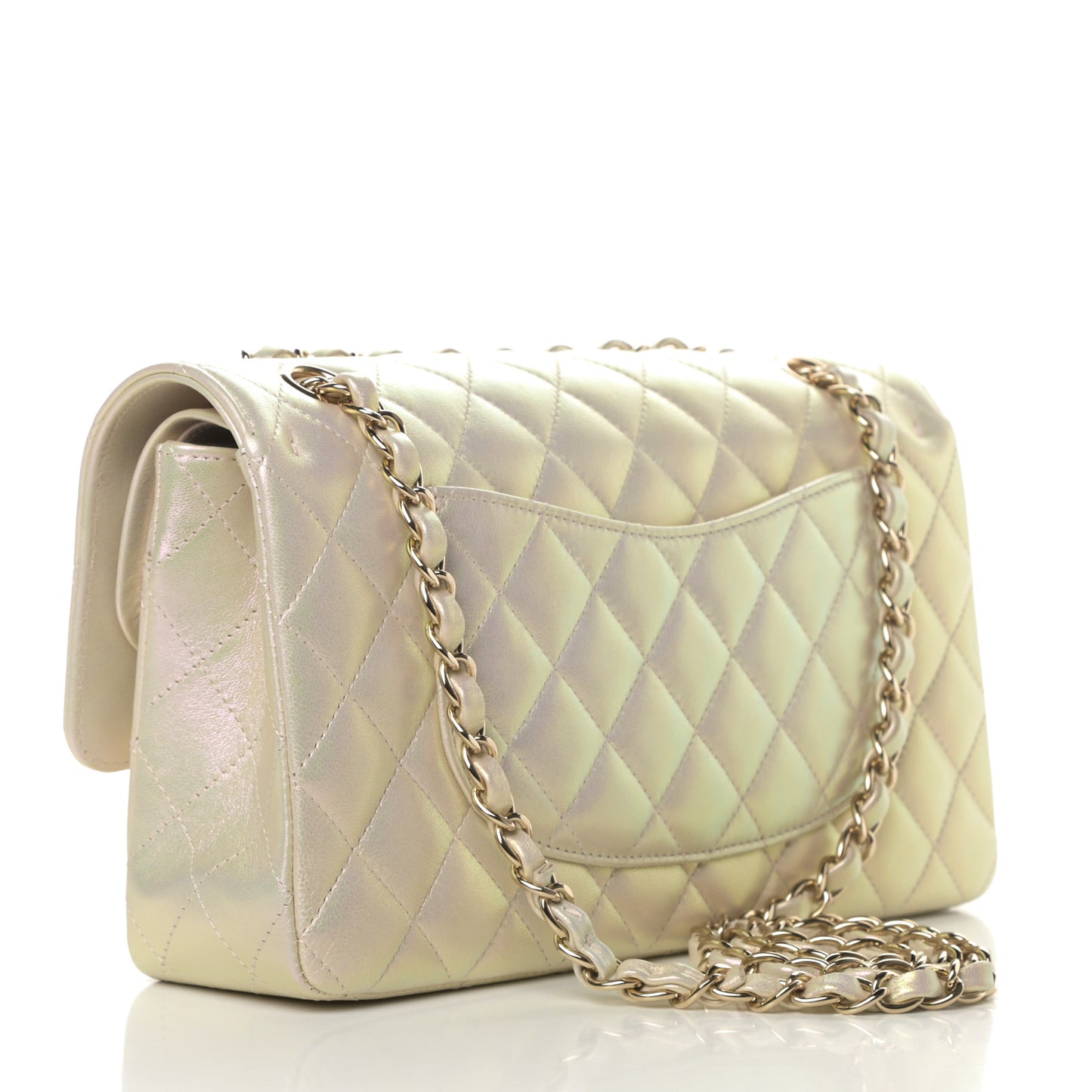 Iridescent Lambskin Quilted Medium Double Flap Ivory