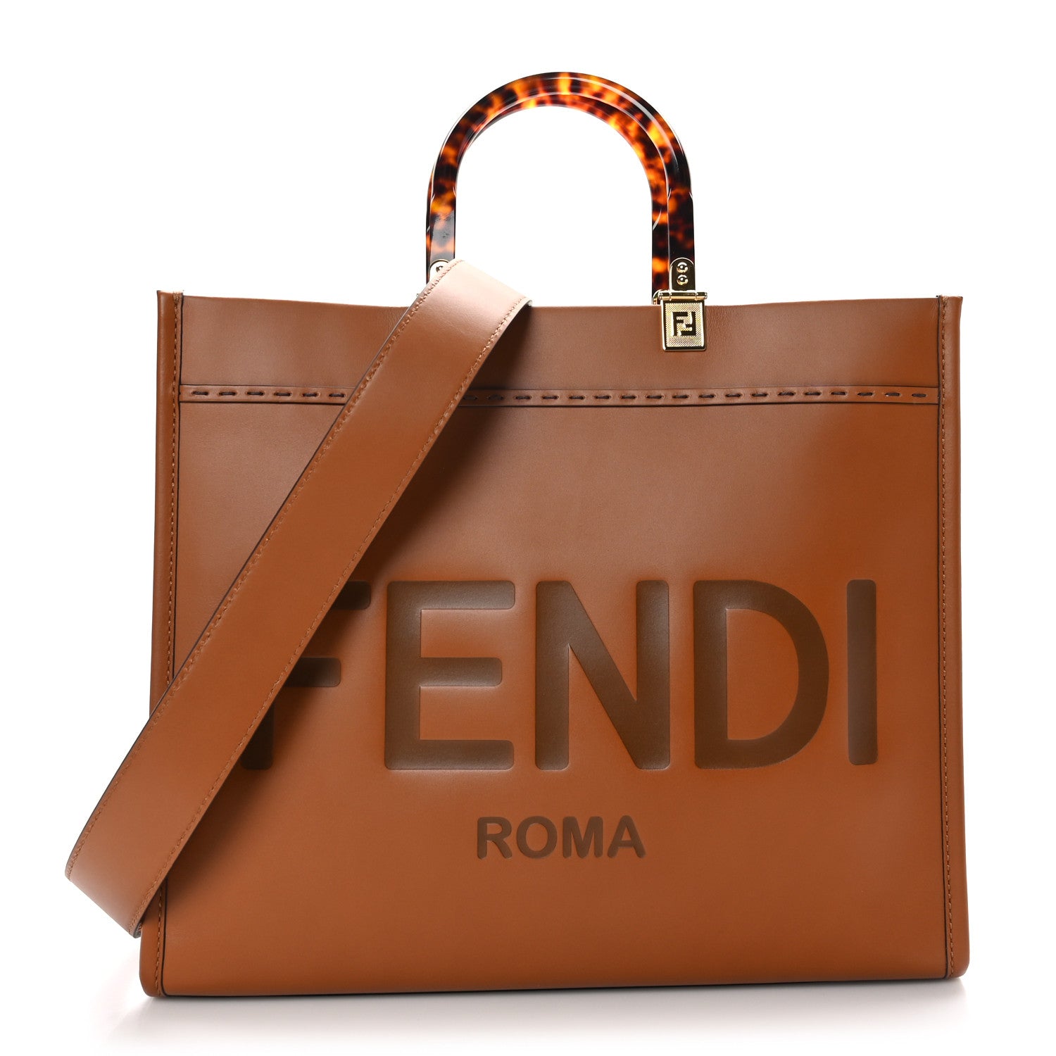 Fendi Vitello King Plexiglass Medium Fendi Sunshine Shopper Tote Cuoio 1 of 8