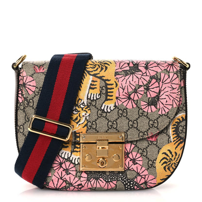 Gucci GG Supreme Monogram Bengal Web Medium Padlock Messenger Shoulder Bag Beige Pink 1 of 14