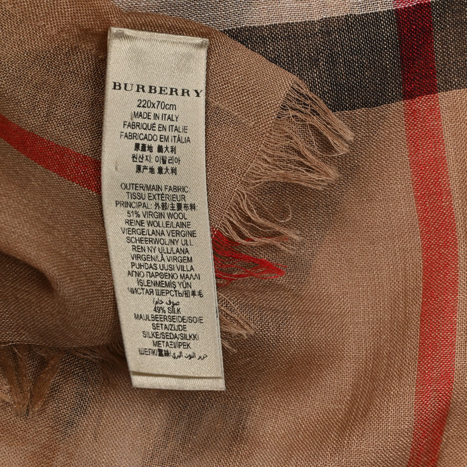 Burberry Wool House Check Lightweight Scarf Camel 4 of 6