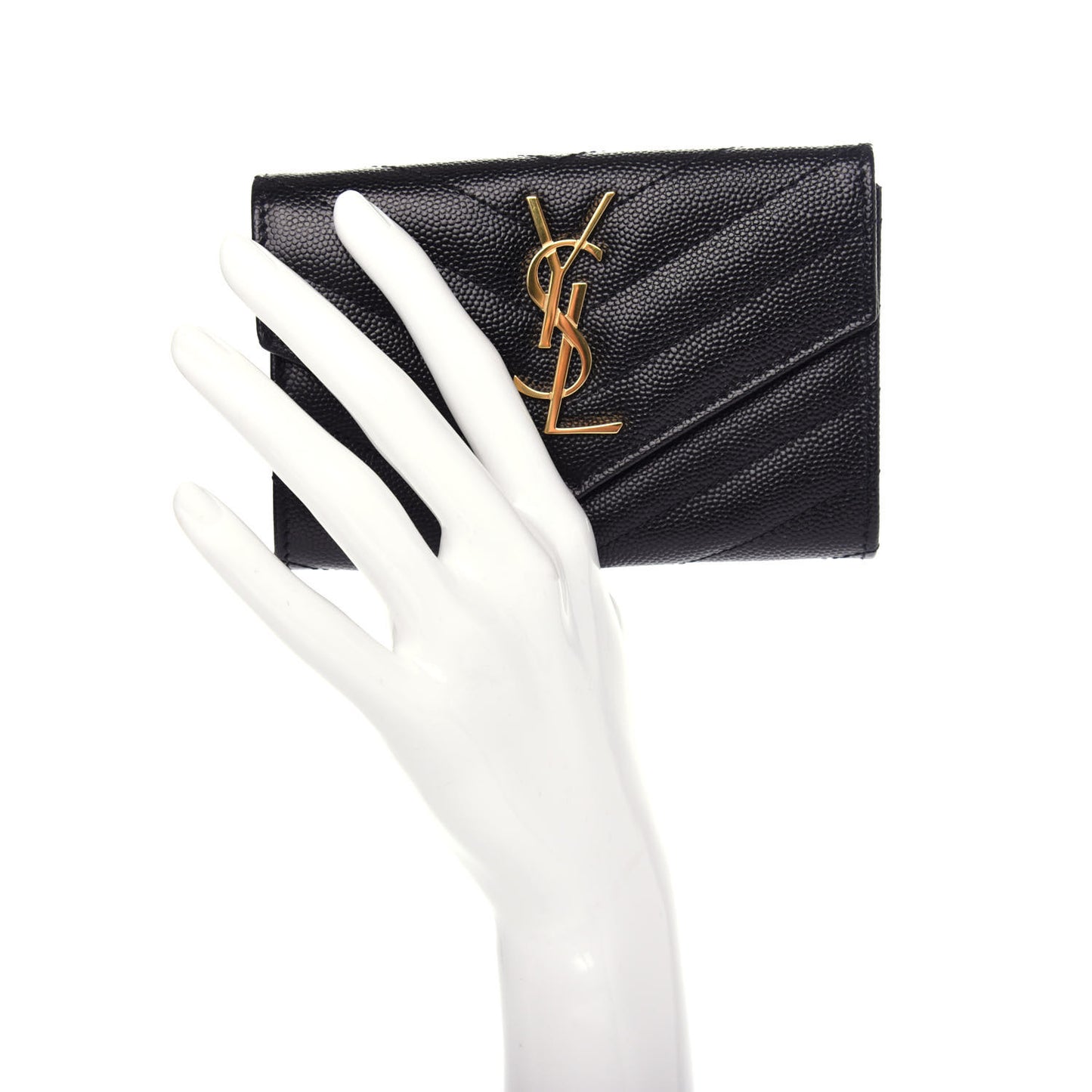 Grain De Poudre Matelasse Chevron Small Monogram Envelope Wallet Black