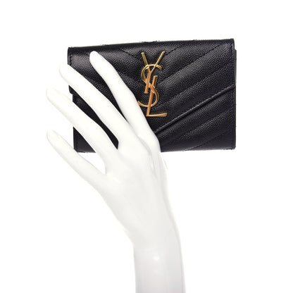Saint Laurent Grain De Poudre Matelasse Chevron Small Monogram Envelope Wallet Black 2 of 8