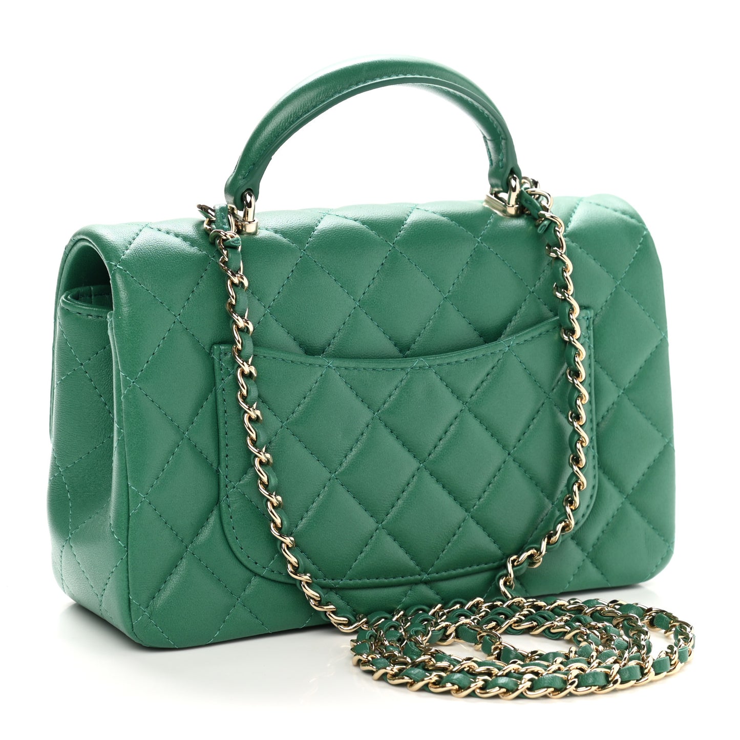 Lambskin Quilted Mini Top Handle Rectangular Flap Green