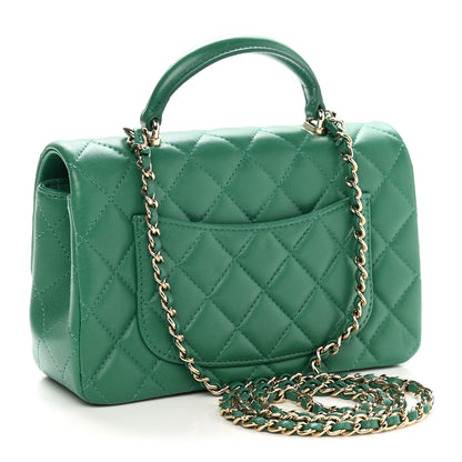 Chanel Lambskin Quilted Mini Top Handle Rectangular Flap Green 3 of 11