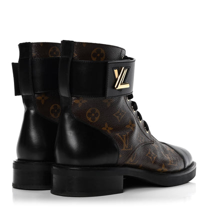 Louis Vuitton Calfskin Monogram Wonderland Flat Ranger Boots 40 Black 3 of 4