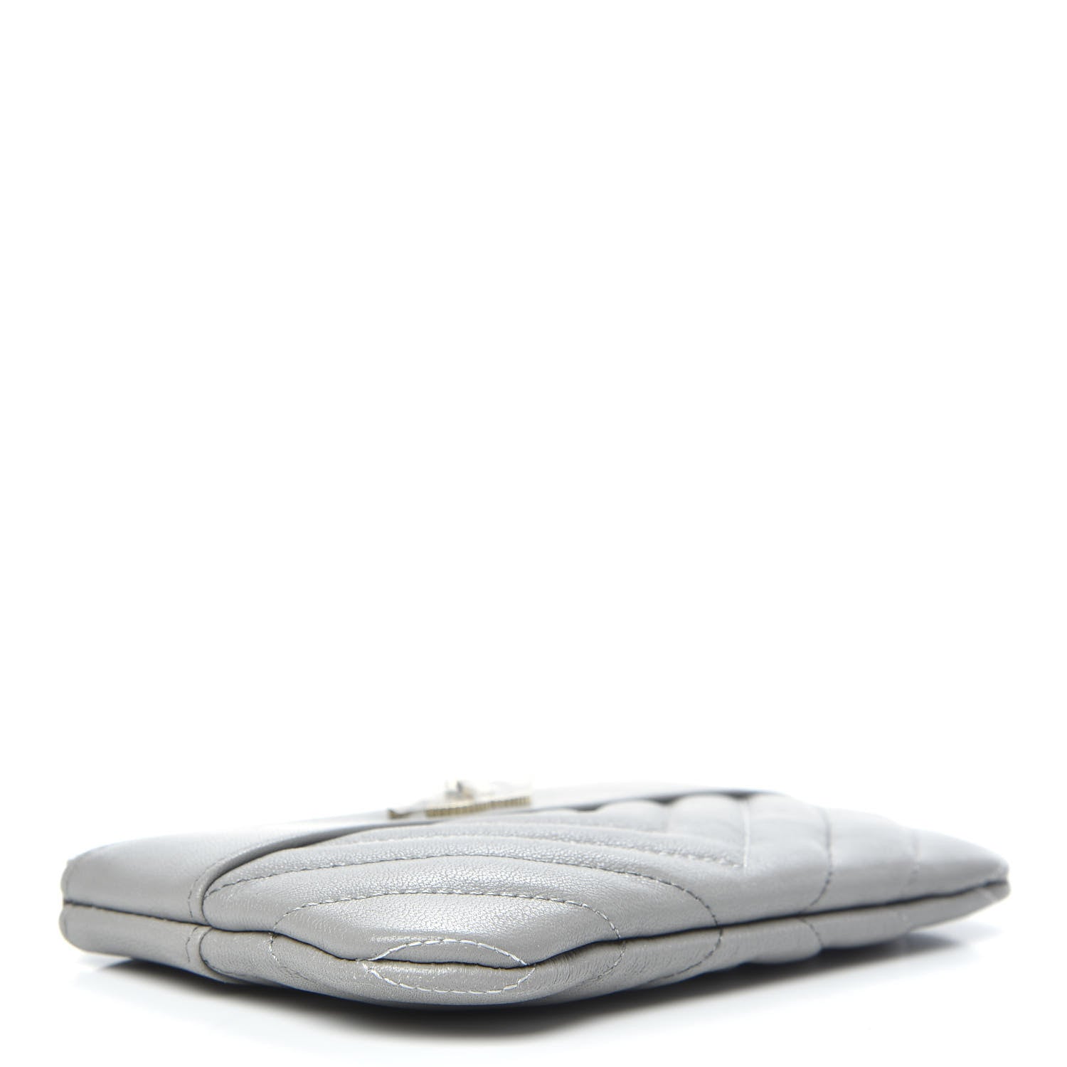 Chanel Sheepskin Chevron Quilted Small Vintage Mademoiselle Cosmetic Case Grey 4 of 9