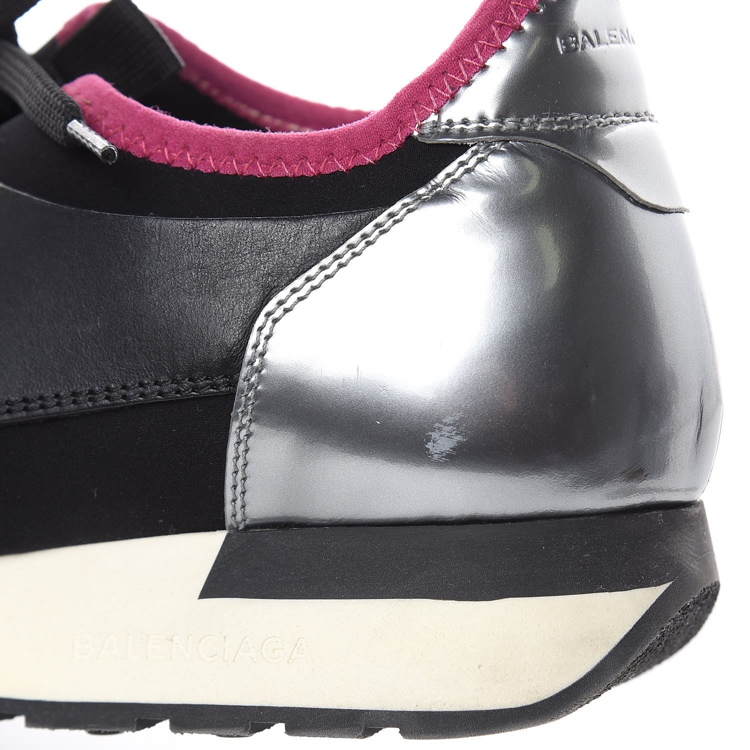 Balenciaga Mesh Calfskin Neoprene Patent Womens Race Runner Sneakers 40 Black Silver Pink 8 of 9