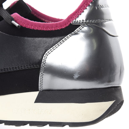 Balenciaga Mesh Calfskin Neoprene Patent Womens Race Runner Sneakers 40 Black Silver Pink 8 of 9
