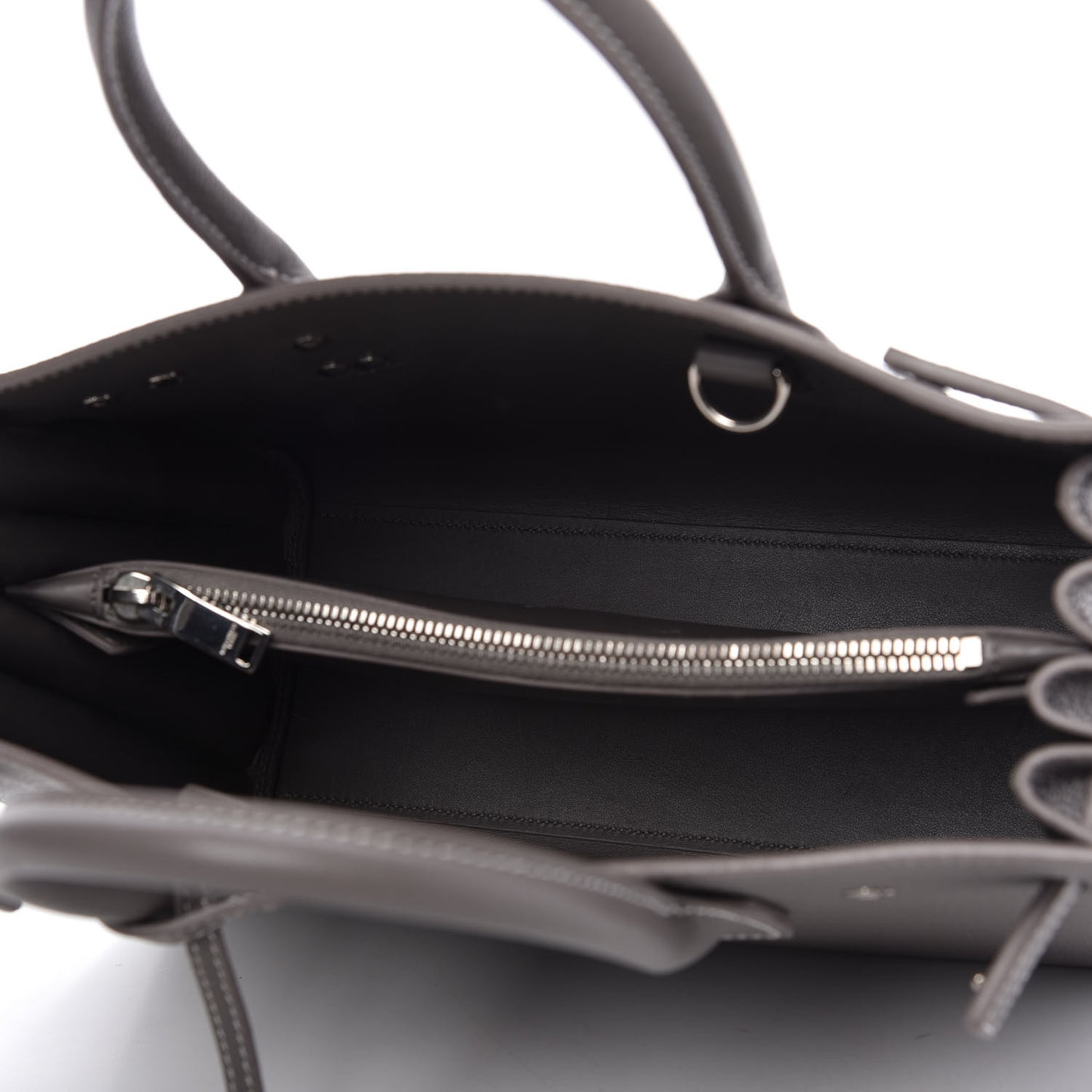 Grained Calfskin Topstich Baby Sac De Jour Fog