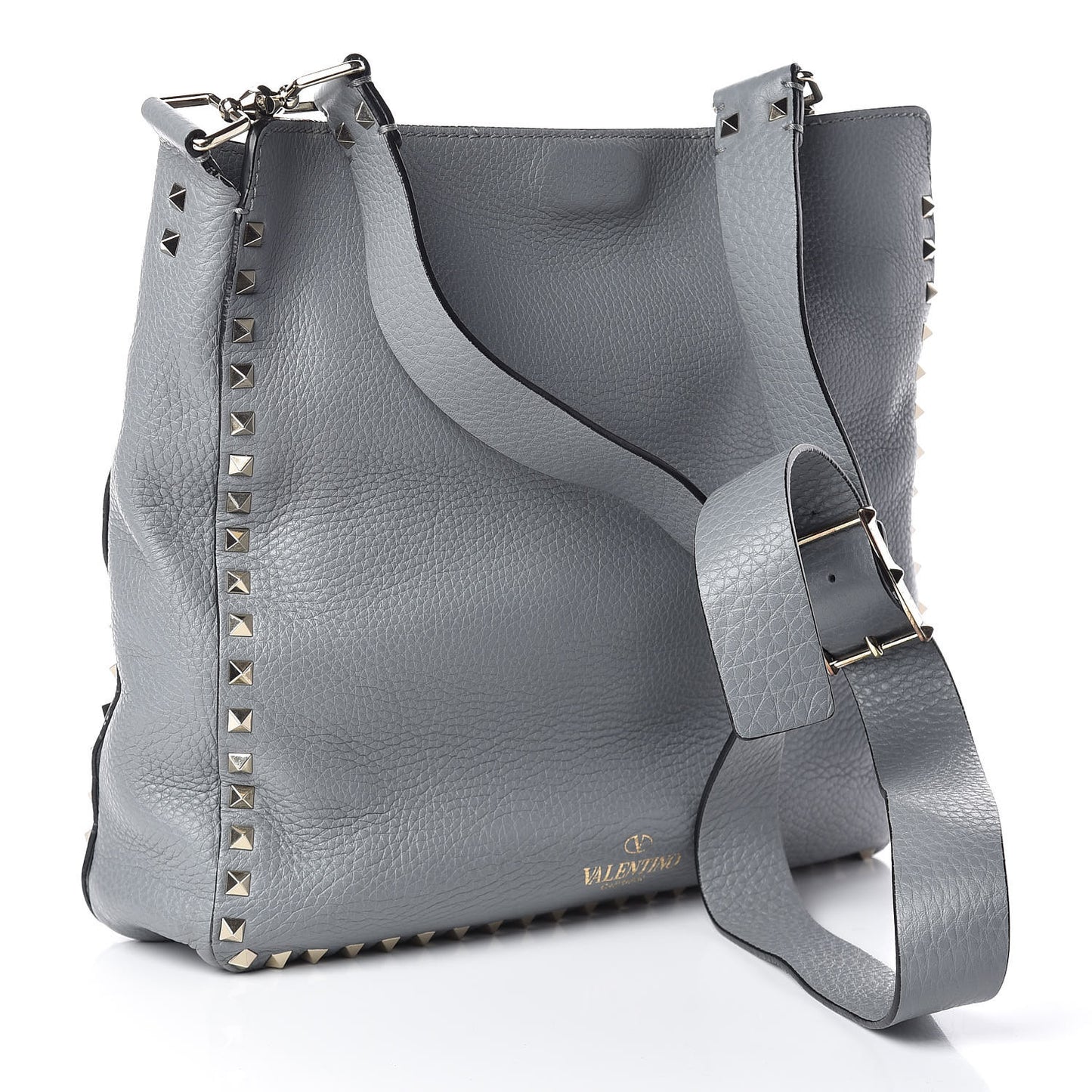 Pebbled Calfskin Large Rockstud Flip-Lock Messenger Bag Light Stone