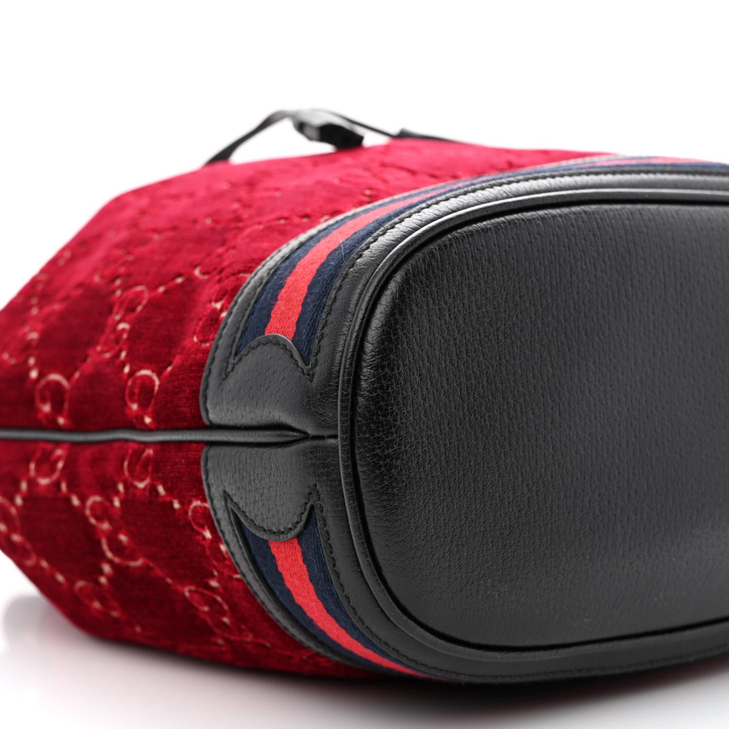 Gucci Velvet GG Monogram Textured Calfskin Web Bucket Bag Red Cipria Black 9 of 11