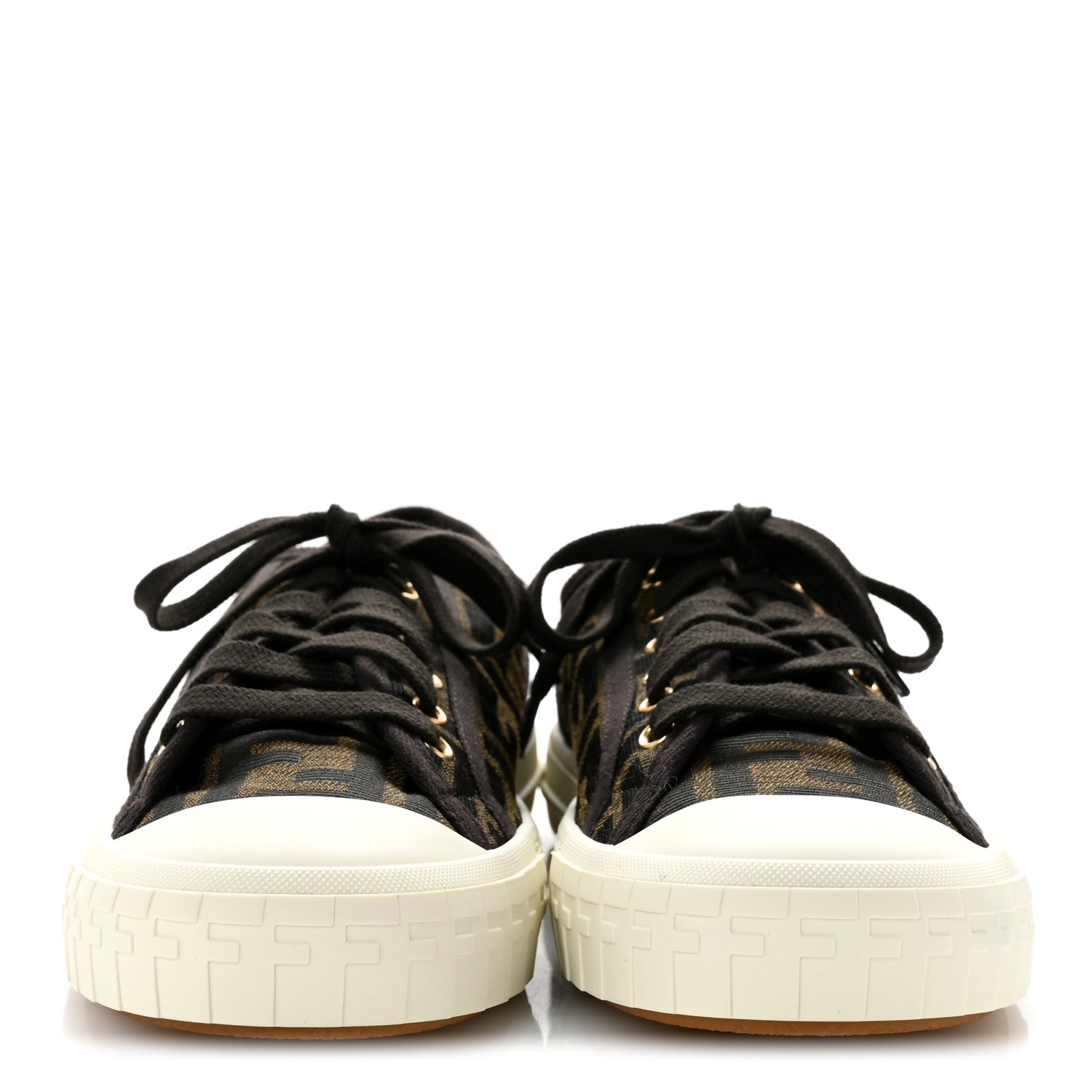 Fendi Fabric Jacquard FF Womens Domino Low Top Sneakers 38 Tobacco 3 of 10