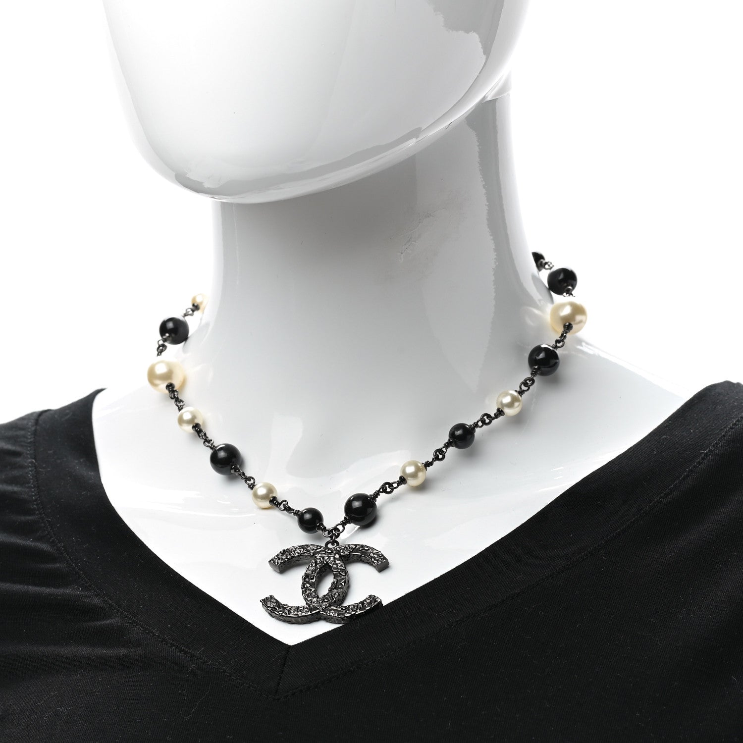 Chanel Ruthenium Beaded CC Short Necklace Black 2 of 6