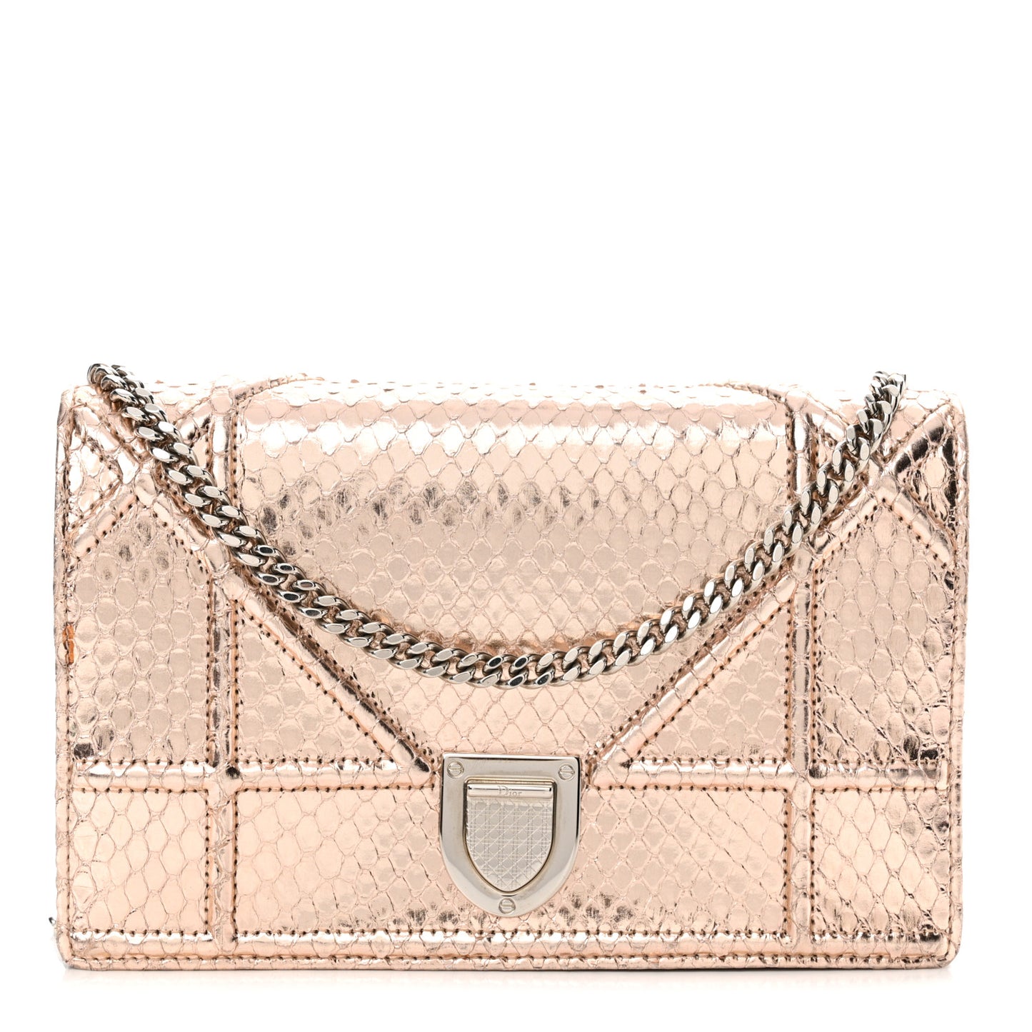 Snakeskin Diorama Wallet on Chain Pouch Rose Gold