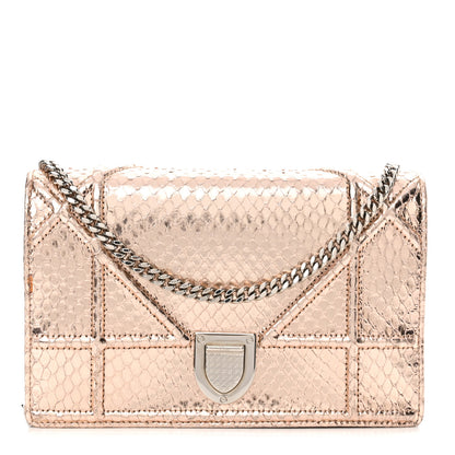 Christian Dior Snakeskin Diorama Wallet on Chain Pouch Rose Gold 1 of 16