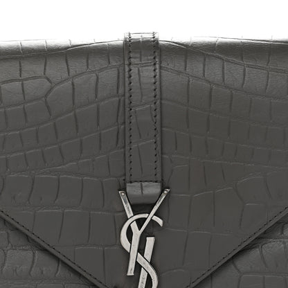 Saint Laurent Calfskin Crocodile Embossed Medium College Monogram Satchel Gray 8 of 11