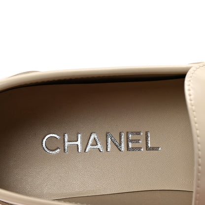 Chanel Shiny Calfskin Logo Loafers 38.5 Light Beige 8 of 10