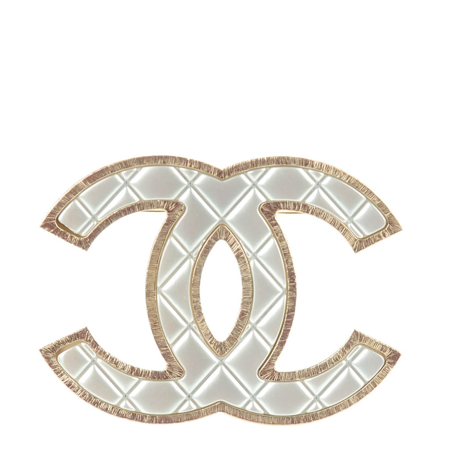 Metal Quilted CC Brooch Silver Gold