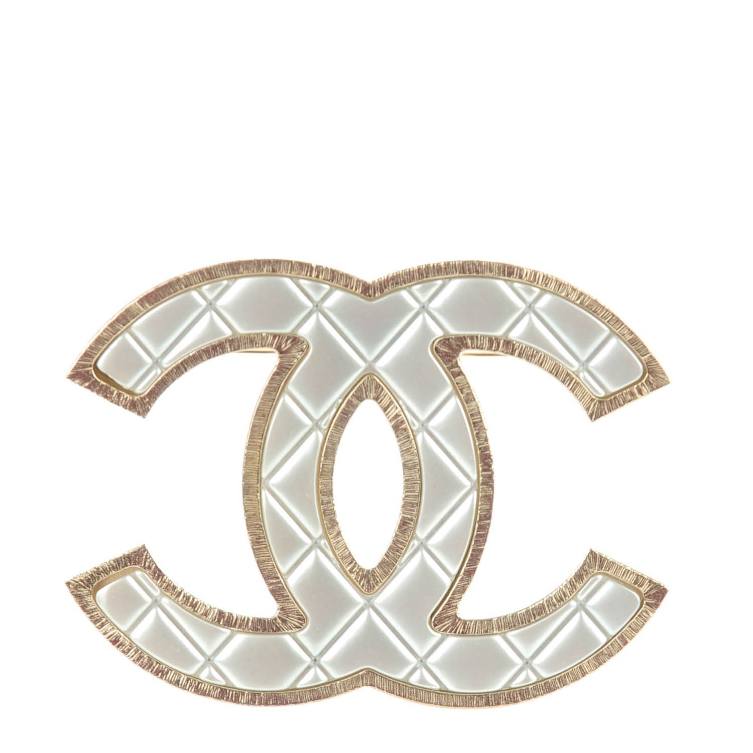 Chanel Metal Quilted CC Brooch Silver Gold 1 of 5