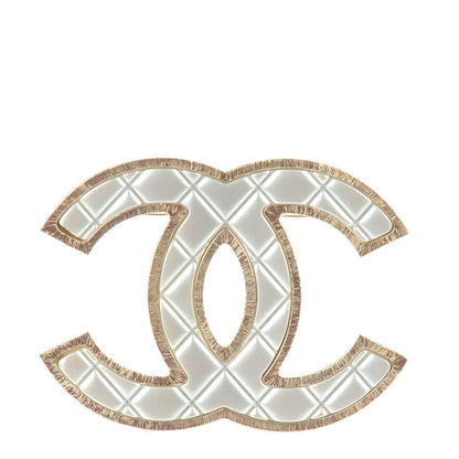 Chanel Metal Quilted CC Brooch Silver Gold 1 of 5