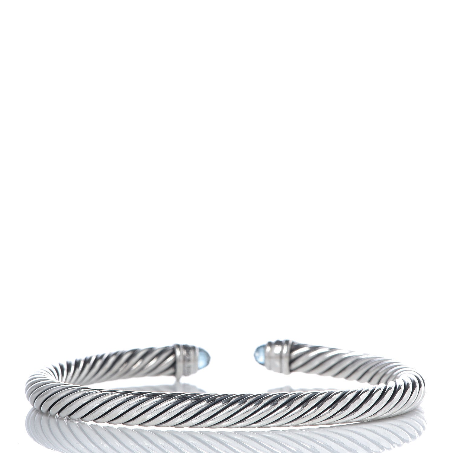 David Yurman Sterling Silver Diamond Blue Topaz 5mm Cable Classics Bracelet 3 of 4