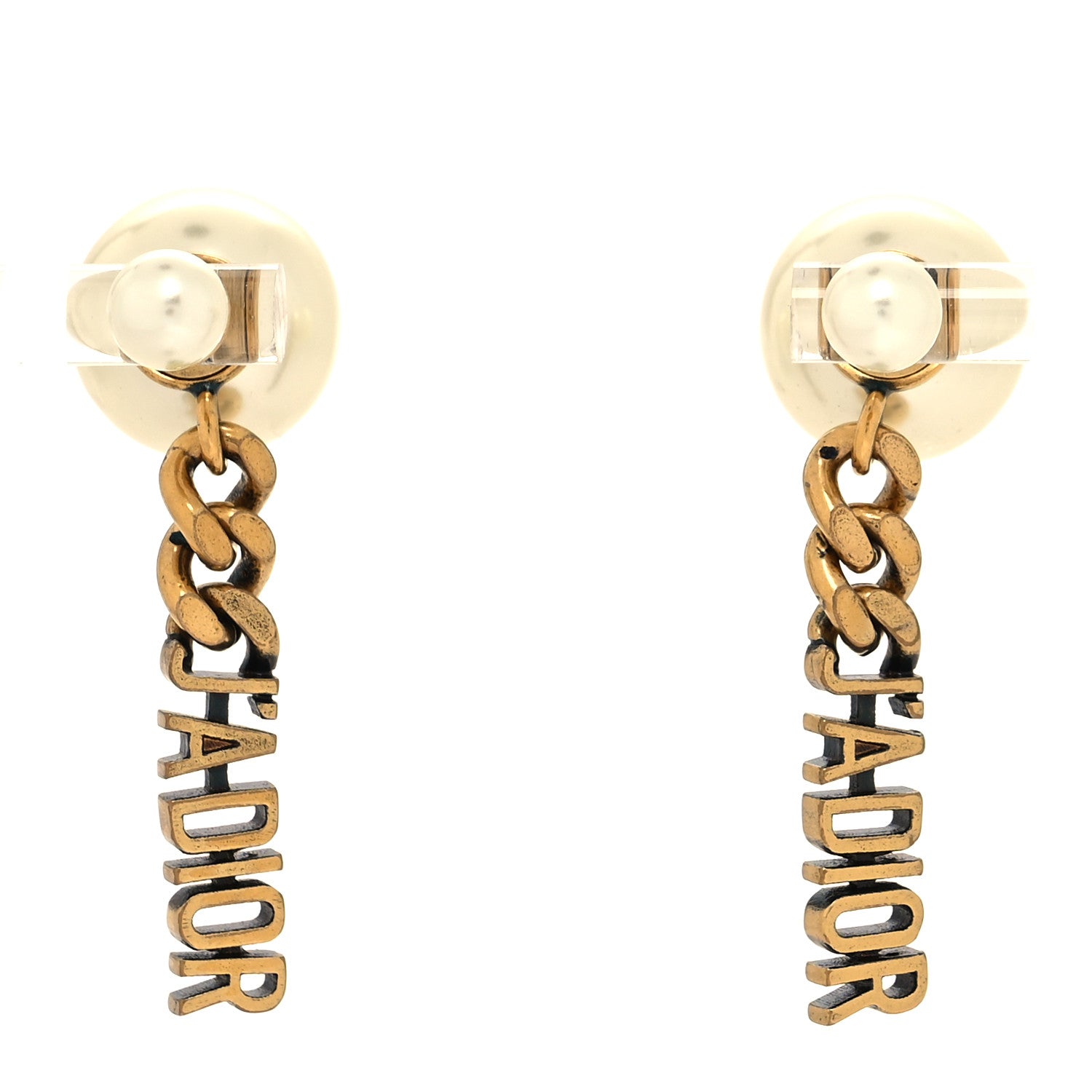 Christian Dior Pearl Dio(r)evolution Logo Earrings Aged Gold 1 of 4