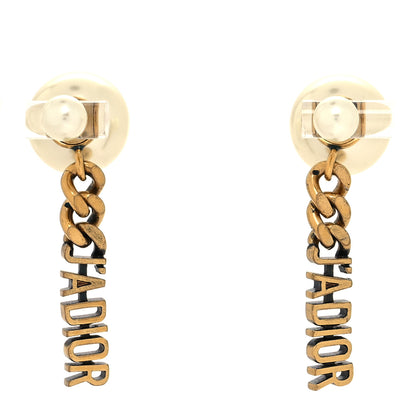 Christian Dior Pearl Dio(r)evolution Logo Earrings Aged Gold 1 of 4