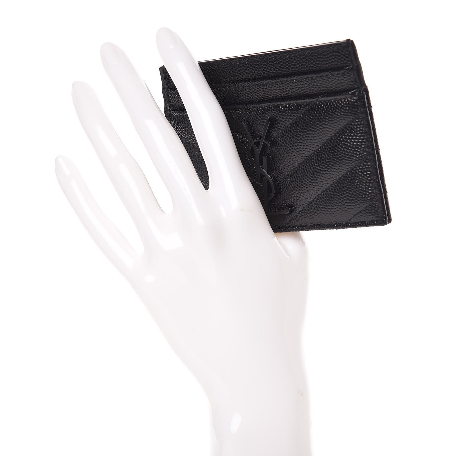 Saint Laurent Grain De Poudre Matelasse Chevron Monogram Credit Card Case Black 2 of 8