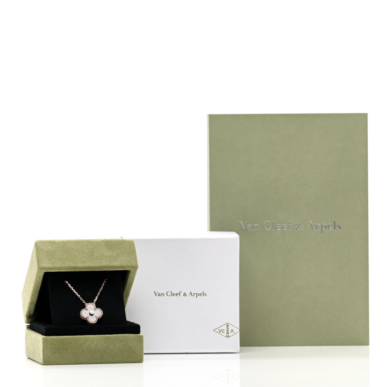 Van Cleef & Arpels 18K Rose Gold Diamond Silver Obsidian Vintage Alhambra Pendant Necklace 5 of 5