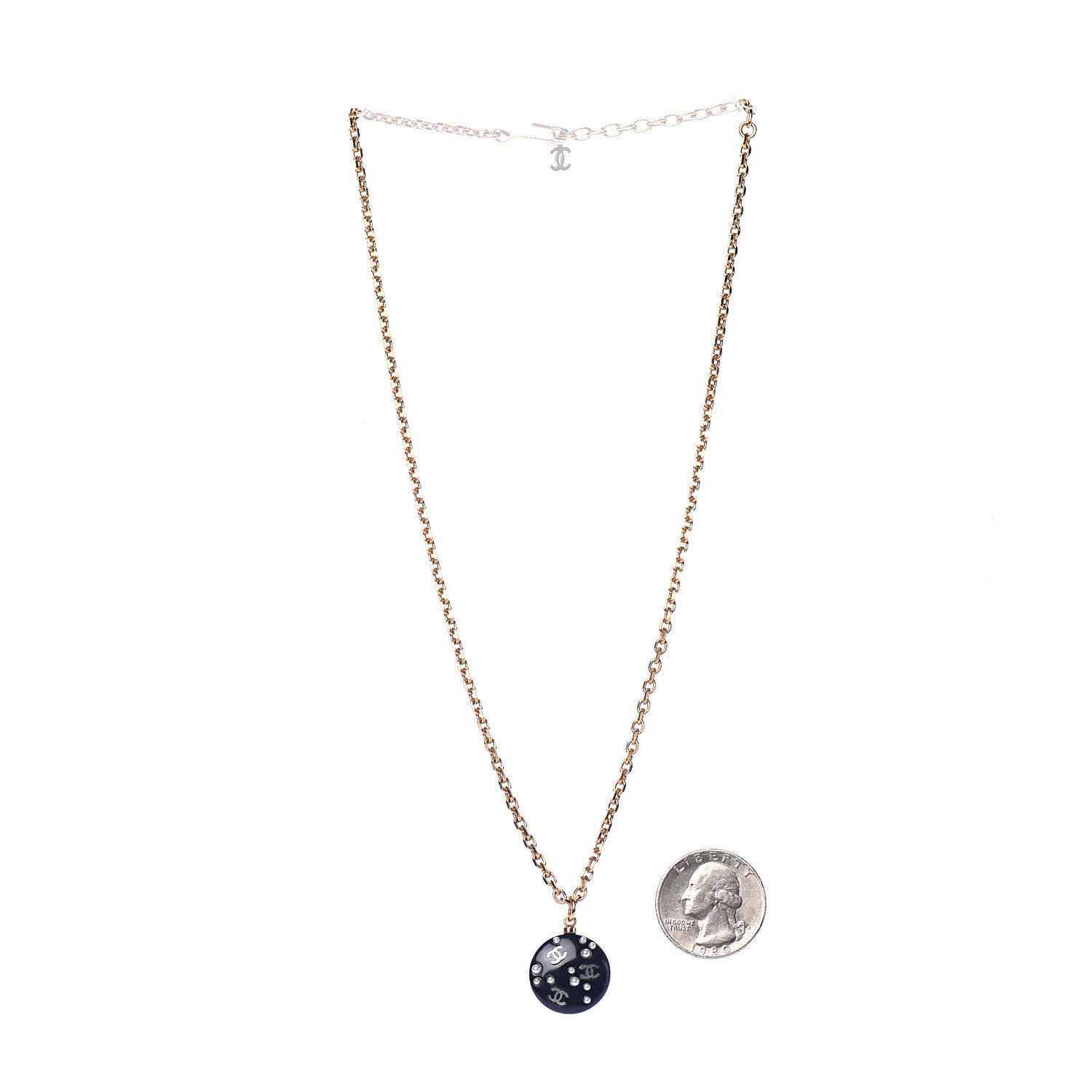Chanel Resin Pearl CC Necklace Gold Black 3 of 4