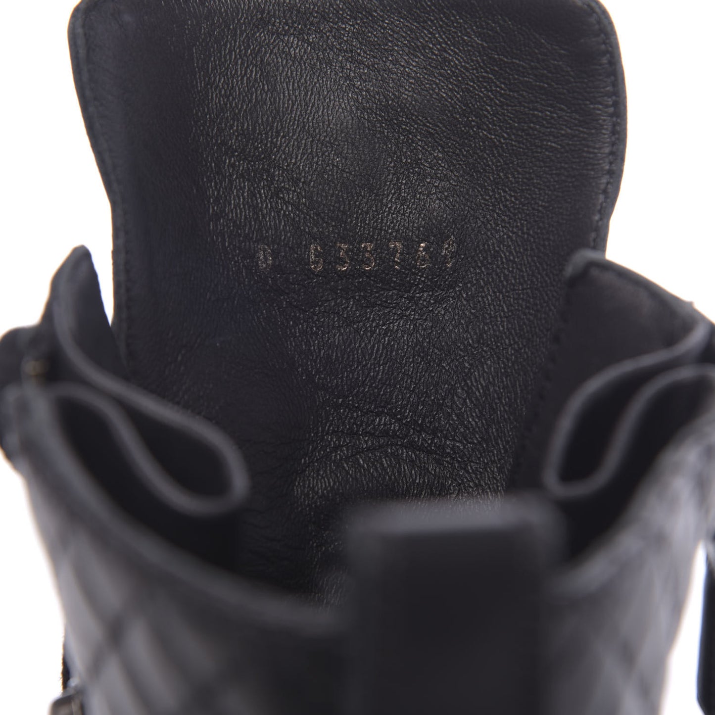 Calfskin Quilted Lace Up Combat Boots 36.5 Black
