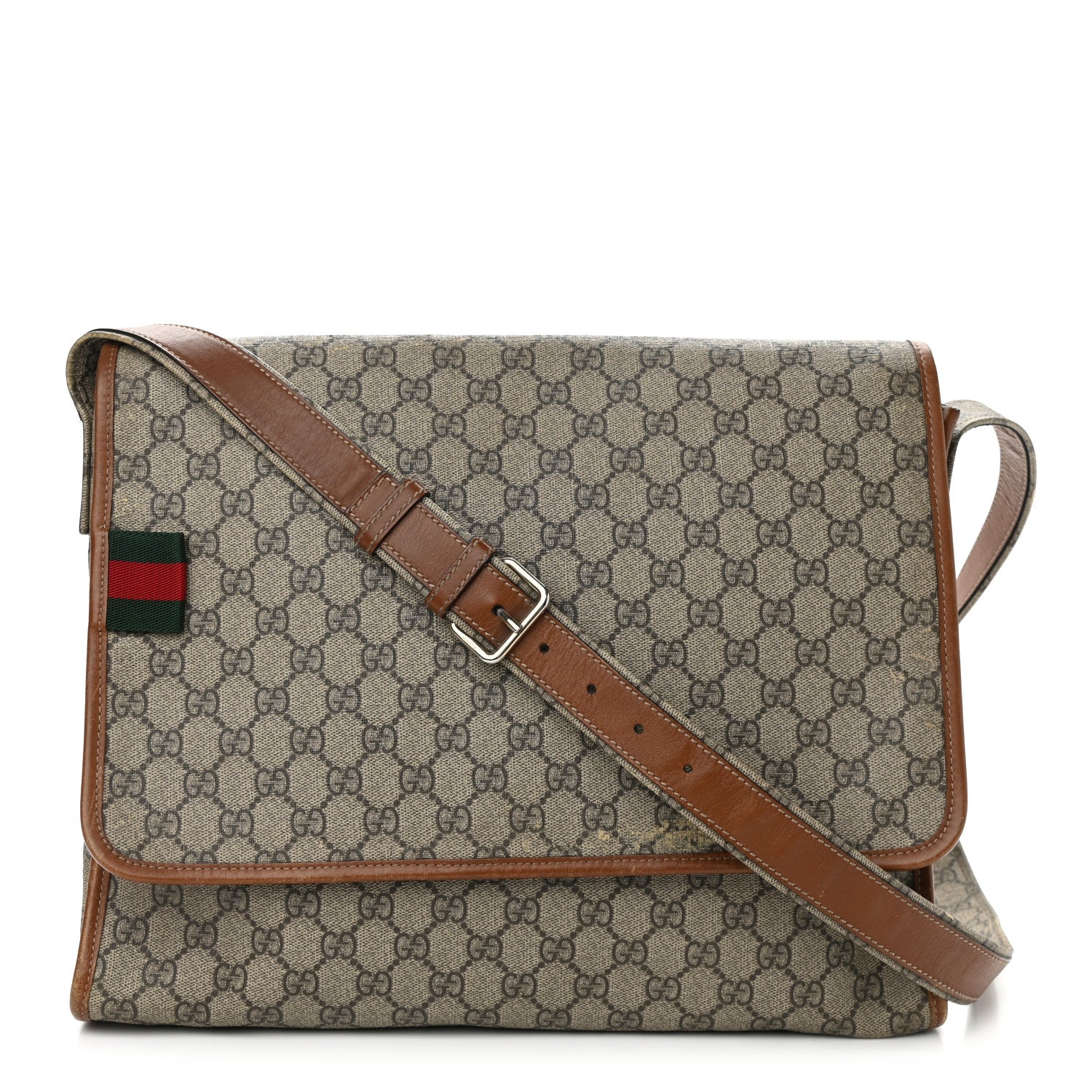 Gucci GG Monogram Flap Messenger Bag Beige Dark Brown 1 of 14