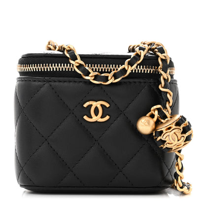 Chanel Lambskin Quilted Mini Pearl Crush Vanity Case With Chain Black 1 of 11