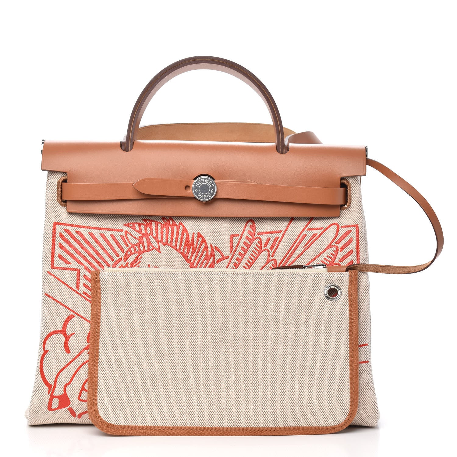 Hermes Vache Hunter Toile Pegase Pop Herbag Zip Retourne 31 PM Capucine Ecru 3 of 13