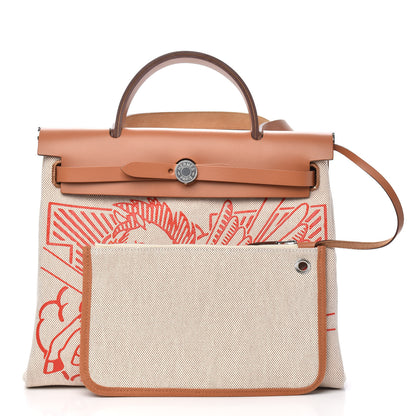 Hermes Vache Hunter Toile Pegase Pop Herbag Zip Retourne 31 PM Capucine Ecru 3 of 13