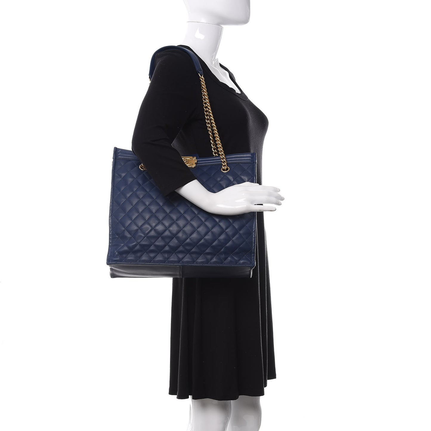 Calfskin Quilted Large Boy Tote Navy