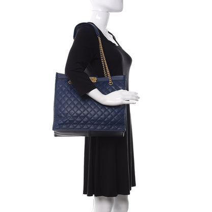 Chanel Calfskin Quilted Large Boy Tote Navy 2 of 10