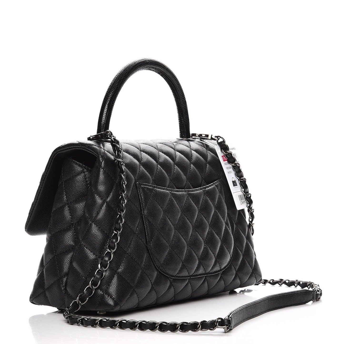 Caviar Lizard Quilted Small Coco Handle Flap Black